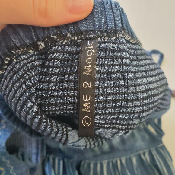 Whimsigoth Fairy Grunge Skirt Womens Large Blue Boho Tiered Maxi Smocked Waist - Picture 3 of 8